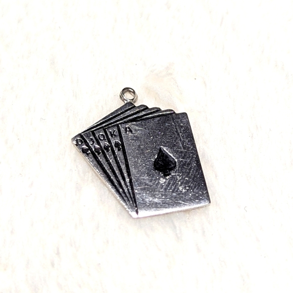 Vintage Sterling Silver Playing Card (Royal Flush) Charm - Picture 1 of 3